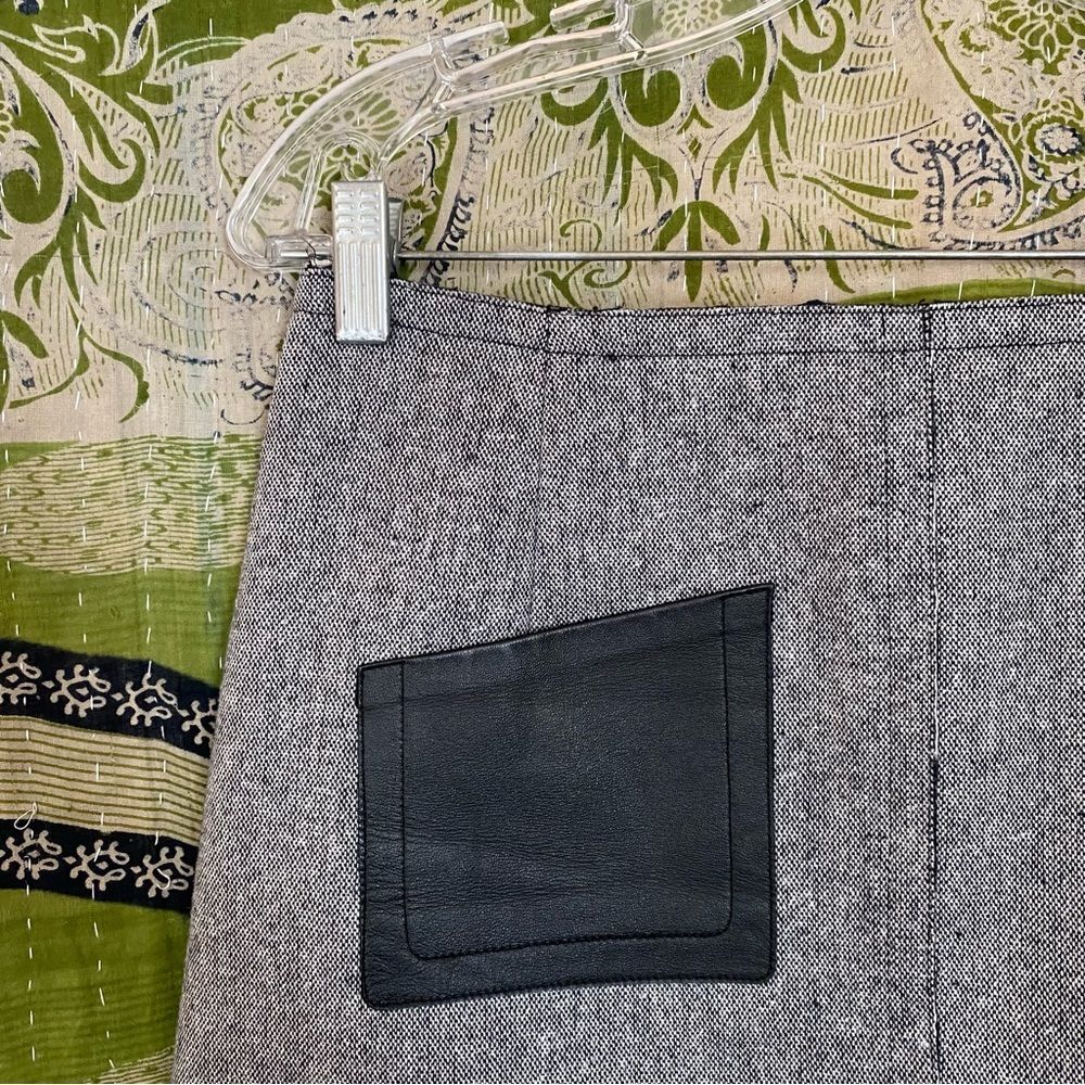 Sandro Gray Wool Blend A-Line Leather Pocket Mini Skirt Size 8 - Picture 5 of 16